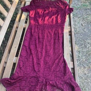 Miusol Deep Red Lace Dress